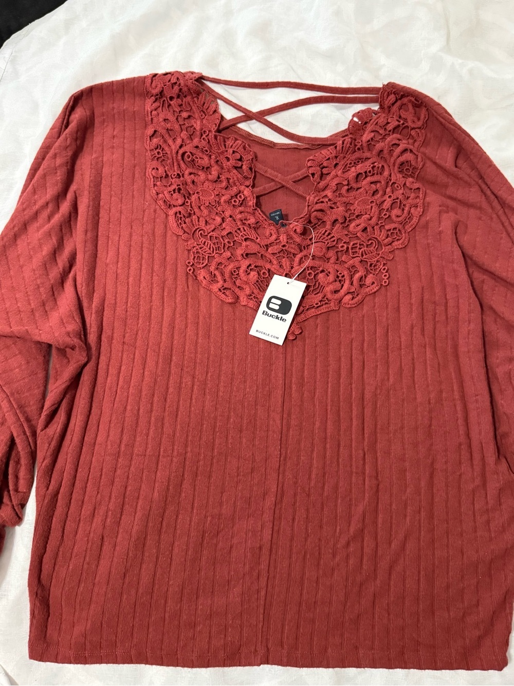 Buckle Ribbed Boatneck Sweater - Burgundy - Picture 5 of 6